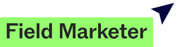 Text 'Field Marketer' in black on a green rectangle with a dark blue and white paper plane icon.