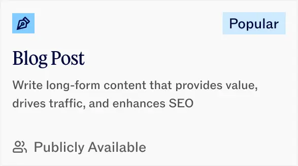 Blog Post card with description about writing long-form content to enhance SEO and drive traffic.