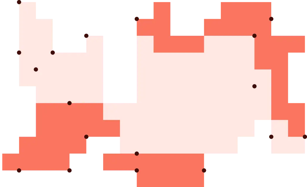 Abstract geometric pattern with red, pink, and black angular shapes scattered across the image.